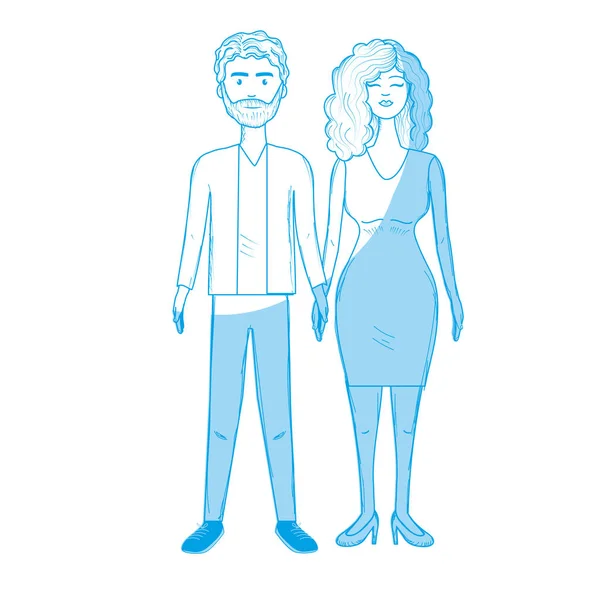 Silhouette Beau Couple Avec Coiffure Tenue Élégante Illustration Vectorielle — Image vectorielle