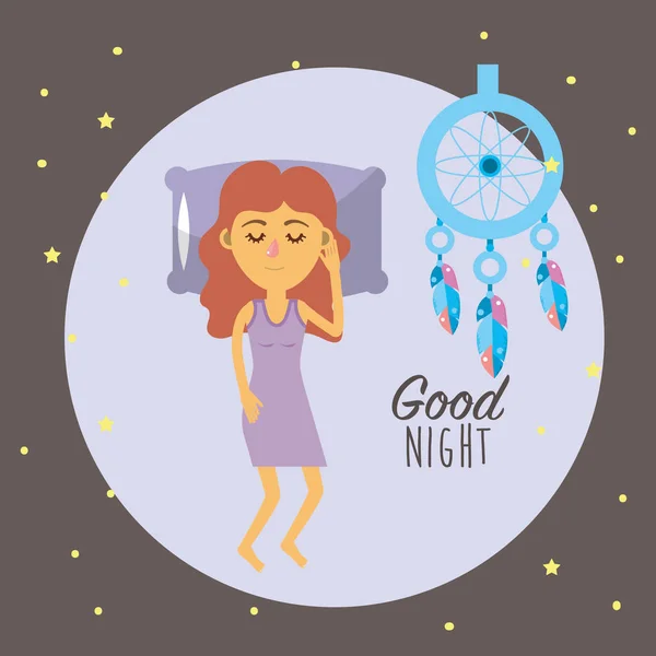 woman sleeping and taking good night vector illustration