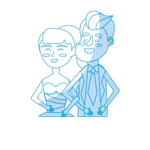 Silhouette Happy Couple Together Romantic Celebration Vector Illustration — Stock Vector