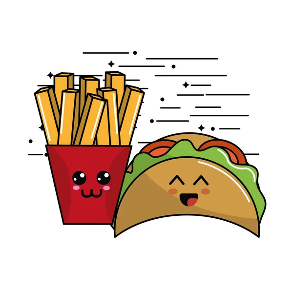 Kawaii Fast Food Ícone Expressão Adorável Ilustração Vetorial — Vetor de Stock