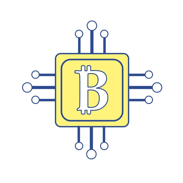 Carré Avec Connexion Circuit Symbole Bitcoin Illustration Vectorielle — Image vectorielle