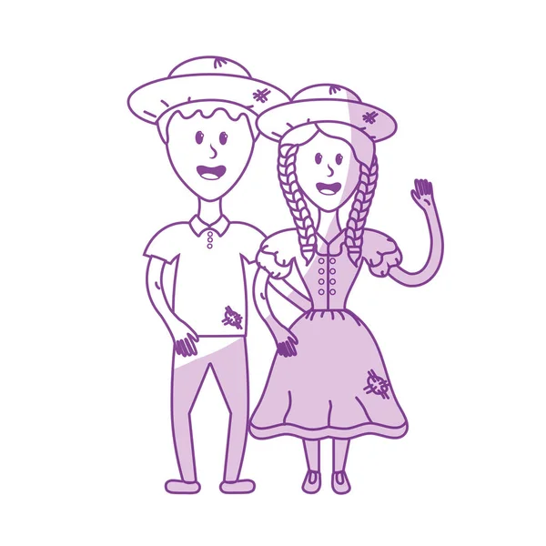 Silhouette Mignon Couple Brésilien Avec Chapeau Illustration Vectorielle Vêtements Typiques — Image vectorielle