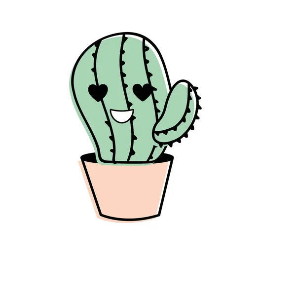 Kawaii Cute Love Kaktus Pflanze Vektor Illustration — Stockvektor