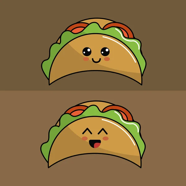 Kawaii Ustaw Ikonę Tacos Pięknym Wyrazem Ilustracji Wektorowych — Wektor stockowy