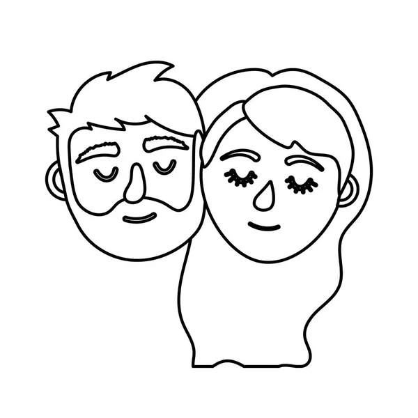 Ligne Couple Amant Tête Avec Les Yeux Fermés Coiffure Vecteur — Image vectorielle