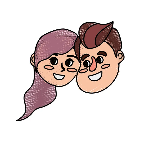 幸せなカップルの顔髪型デザイン ベクトル図を — ストックベクタ