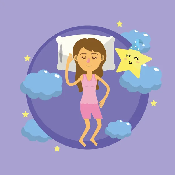 Woman Sleeping Taking Good Night Vector Illustration — Stock Vector