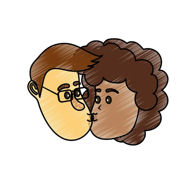 Avatar Pareja Cara Besos Con Peinado Diseño Vector Ilustración — Archivo Imágenes Vectoriales