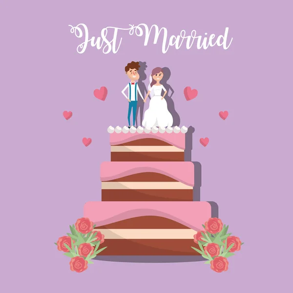 Couple Married Cake Decoration Design Vector Illustration — Stock Vector