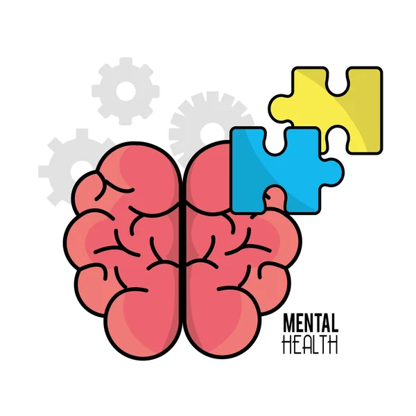 Cervello Salute Mentale Con Gettoni Puzzle Illustrazione Vettoriale — Vettoriale Stock