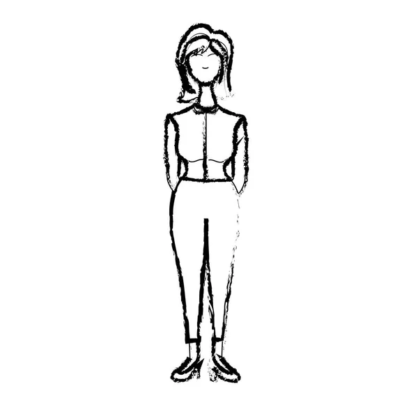 Figur Skönhet Kvinna Med Frisyr Och Fritidskläder Vektorillustration — Stock vektor