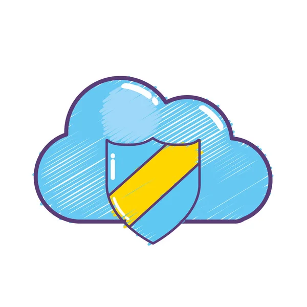 Data Center Nuvem Com Ilustração Vetor Escudo Segurança — Vetor de Stock