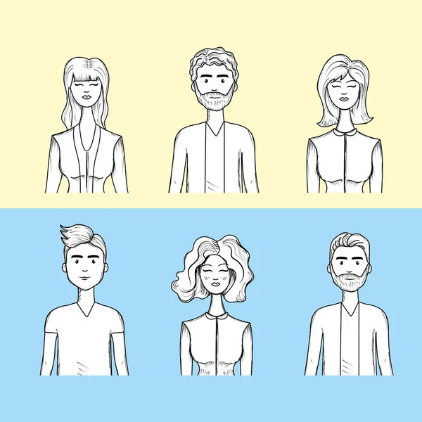 cute people face with haistyle and expression, vector illustration