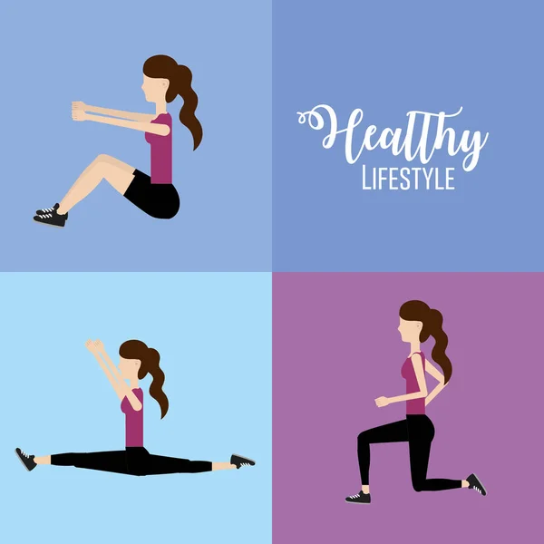 Set Γυναίκα Υγιή Τρόπο Ζωής Για Κάνει Την Άσκηση Απεικόνιση — Διανυσματικό Αρχείο