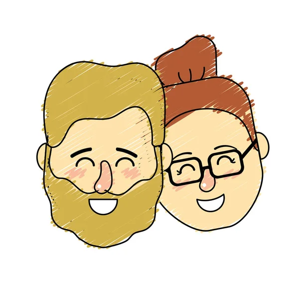 Cabeza Pareja Avatar Con Diseño Peinado Vector Ilustración — Archivo Imágenes Vectoriales