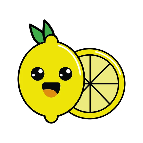 Цвет Кавайи Счастливый Лимон Значок Векторные Иллюстрации Дизайн — стоковый вектор