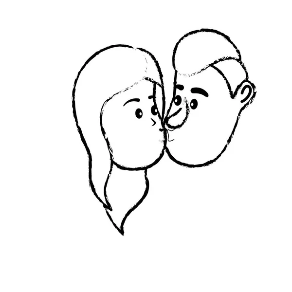 Figure Avatar Couple Visage Baisers Avec Dessin Coiffure Illustration Vectorielle — Image vectorielle