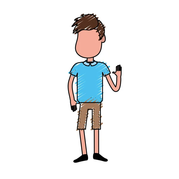 Fin Pojke Med Handen Upp Och Fritidskläder Vektorillustration — Stock vektor