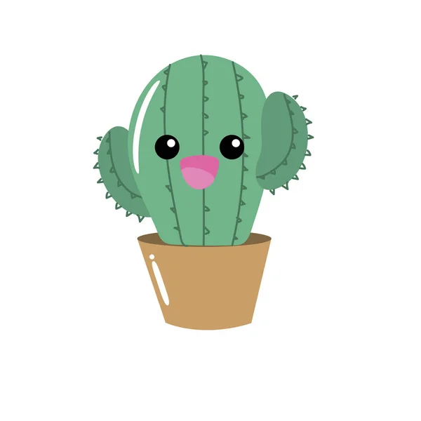 Kawaii Lindo Tierno Cactus Planta Vector Ilustración — Vector de stock