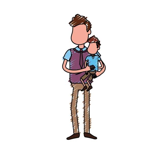 Beau Père Portant Son Fils Dans Les Mains Illustration Vectorielle — Image vectorielle