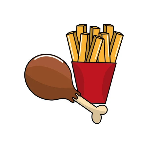 Cuisse Poulet Frites Icône Française Illustration Vectorielle — Image vectorielle