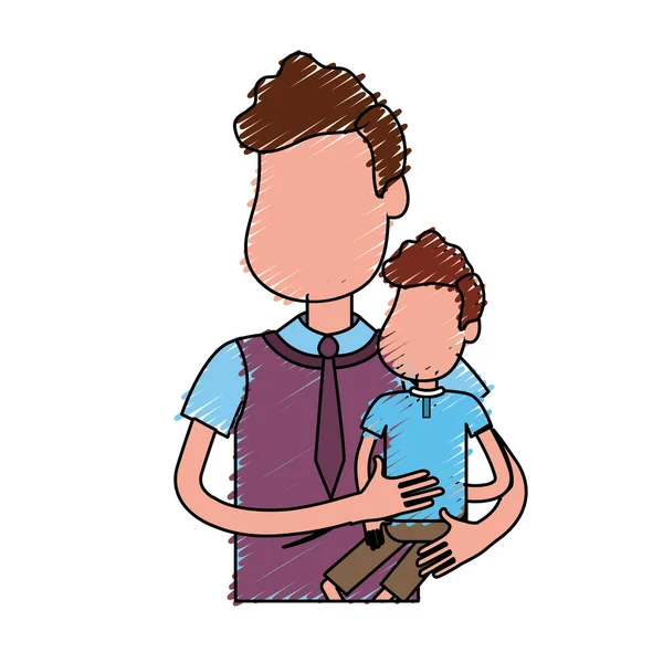 Beau Père Portant Son Fils Dans Les Mains Illustration Vectorielle — Image vectorielle