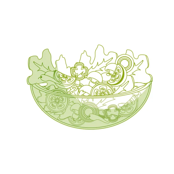 Silhouette Délicieuse Salade Organes Frais Dans Bol Illustration Vectorielle — Image vectorielle