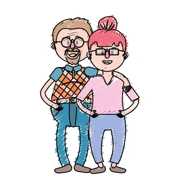 saç modeli ve gözlük vektör çizim ile yaşlı çift