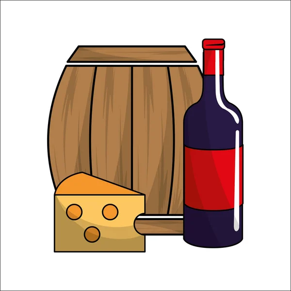 Barril Garrafa Vinho Queijo Ícone Design Ilustração Vetorial — Vetor de Stock