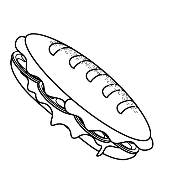 線のおいしいサンドイッチのファーストフードの食事 ベクトル図 — ストックベクタ