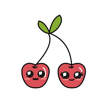 Kawaii şirin ihale kiraz meyve illüstrasyon vektör