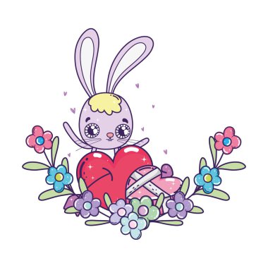 Sevgililer günü kalpleri ile sevimli tavşan. Tebrik kartı. vektör çizim