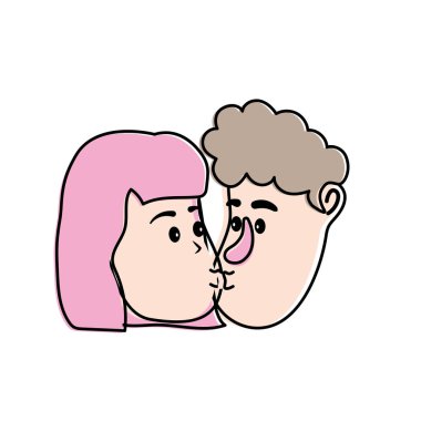 avatar çift yüz saç modeli tasarım vektör çizim ile öpüşme