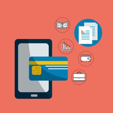 smarphone dijital güvenlik kredi kartı, vektör çizim