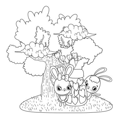 Sevgililer günü tebrik kartı sevimli tavşan ile. Vektör çizim