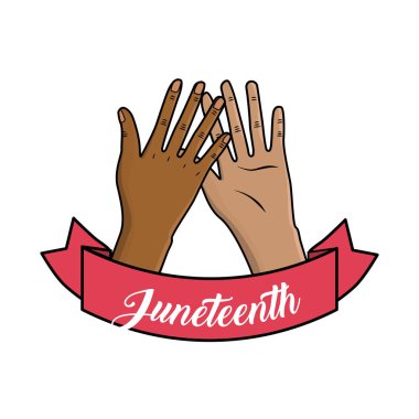 Ellerini havaya kaldır ve riibbon mesaj Hakkımızda junetteenth, vektör çizim ile