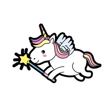Güzellik unicorn kanatları ve sihirli değnek vektör çizim ile