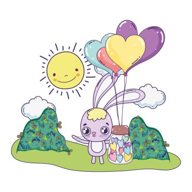 Sevgililer günü tebrik kartı sevimli tavşan ile. Vektör çizim