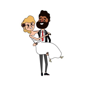 mutlu çift evlendi ve onun karısı vektör çizim taşıyan adam