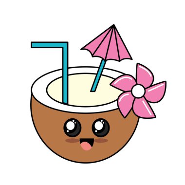 Kawaii şirin mutlu Hindistan cevizi su vektör çizim