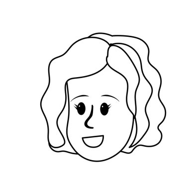 satır mutlu sevimli kadın yüz saç modeli, vektör çizim ile