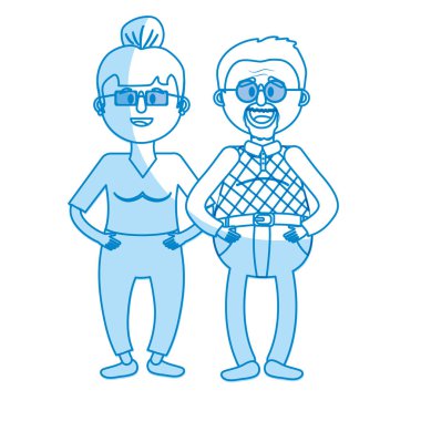 siluet vektör çizim saç modeli ve gözlük ile yaşlı çift