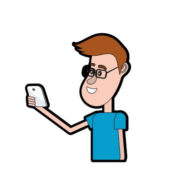 güzel adam saç modeli ve el vektör çizim içinde smartphone