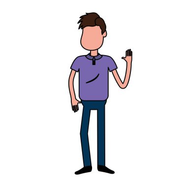 elinizi kaldırın ve güzel giyim, vektör çizim ile şirin adam