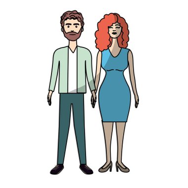 saç modeli ve şık giyim, vektör çizim ile güzel çift