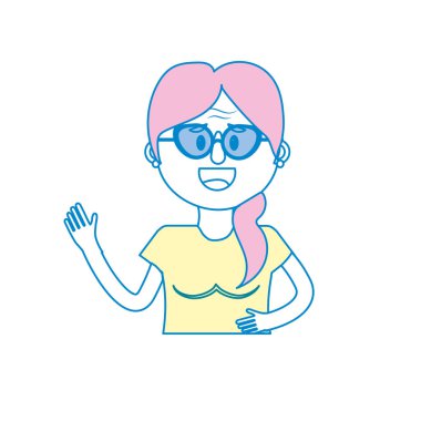 Yaşlı kadın ile gözlük ve saç modeli vektör çizim