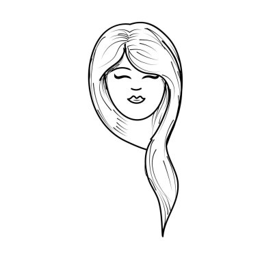 satır sevimli kadın yüz saç modeli, vektör çizim ile