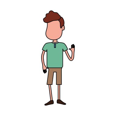 elinizi kaldırın ve rahat kıyafet, vektör çizim güzel erkek