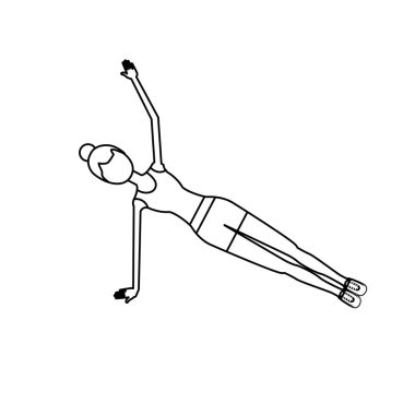 satır sağlıklı kadın egzersiz vektör çizim tasarım yapıyor