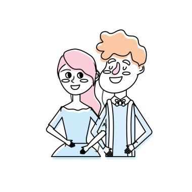 mutlu çift birlikte ve romantik kutlama vektör illüstrasyon